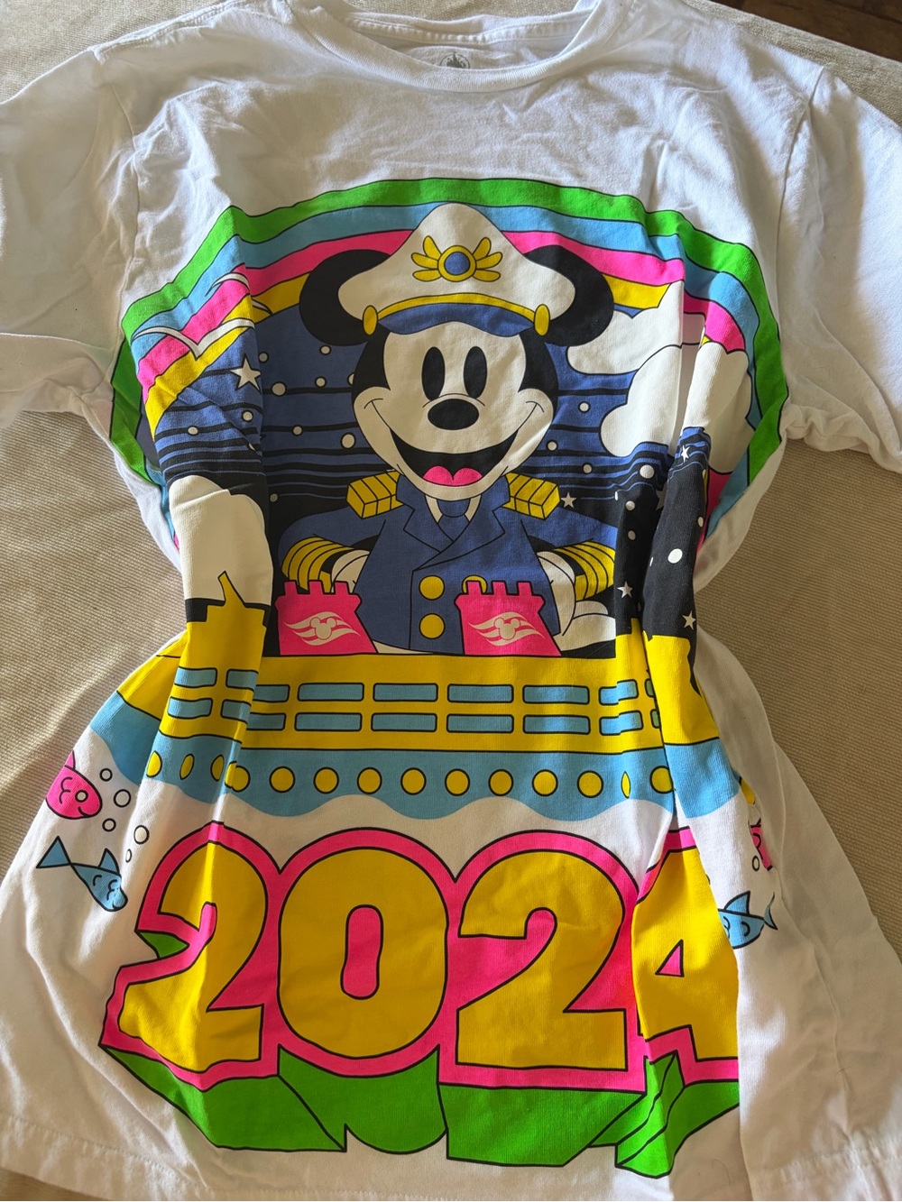 Disney White Graphic Tee with Multicolor 2024 Mickey Design
